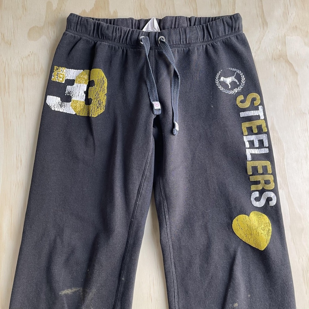 Y2K‎ Pittsburgh Steelers Sweatpants Womens Black Wide Leg Victorias Secret PINK